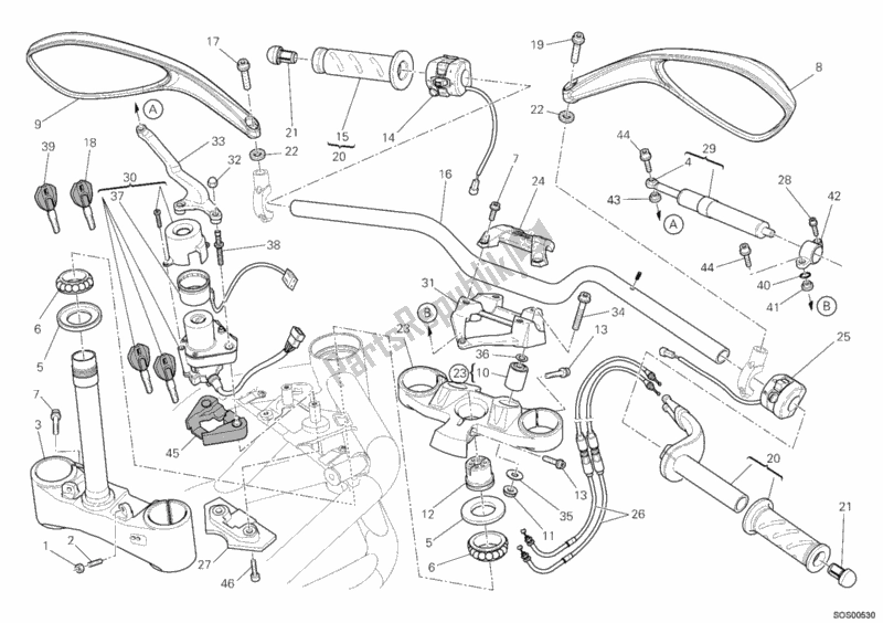 All parts for the Handlebar of the Ducati Streetfighter S USA 1100 2010
